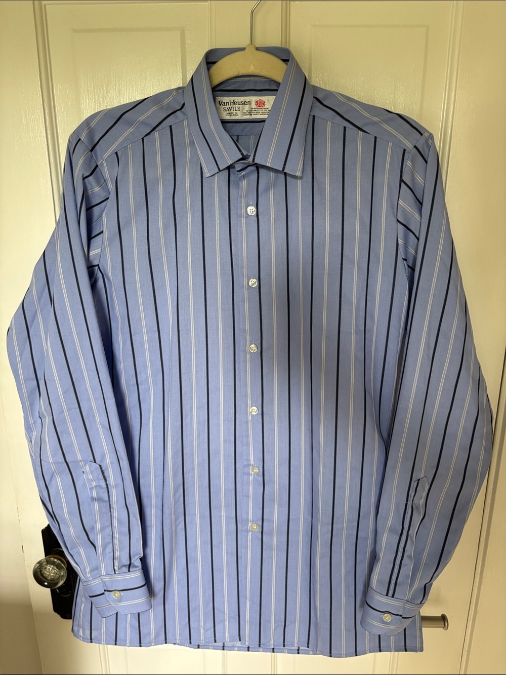 Van Heusen Savile Blue and Navy Vertical Stripe Dress Shirt